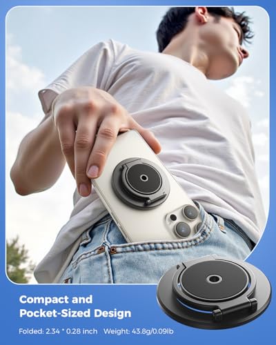 SUPERONE Dual Magnetic Phone Ring Holder, 1/4" Screw Tripod Mount Adapter - color: BK-Screw Hole