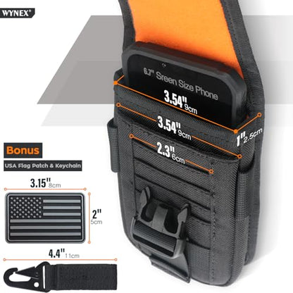 WYNEX Tactical Phone Pouch Molle, Phone Blet Holder Fit 4.0-6.7" Screen | Cellphone Holster with 2 compartmen & Card Organizer, Include Tactical Gear Clip, 1000D Nylon - color: Black