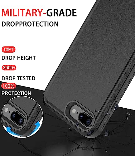 Diverbox Case for iPhone 8 Plus & 7 Plus - Tempered Glass Screen Protector, Shockproof & Dropproof Heavy Duty Protection (Black) - color: Black-2in1