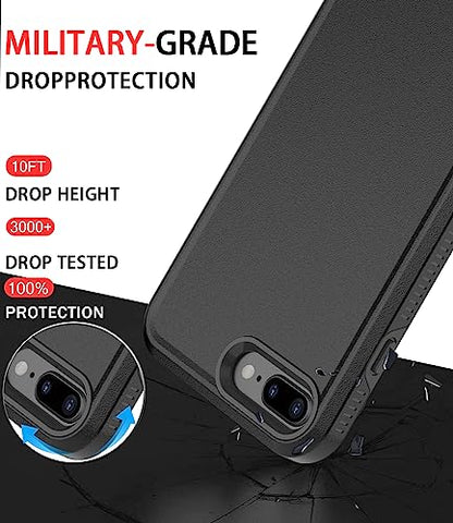 Diverbox Case for iPhone 8 Plus & 7 Plus - Tempered Glass Screen Protector, Shockproof & Dropproof Heavy Duty Protection (Black) - color: Black-2in1