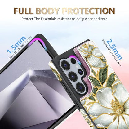 NNH Compatible with Samsung Galaxy S23 Ultra Wallet Case with RFID Blocking Card Slots Flip PU Leather Kickstand Double Magnetic Clasp Design Cover for Galaxy S23 Ultra(6.8 inch-Magnolia Flowers) - color: Magnolia Flowers, size: Galaxy S23 Ultra 6.8 inch
