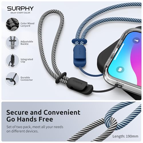 SURPHY 2 Pack Phone Lanyard, Phone Wrist Strap for Case, Camera Wrist Strap - color: Black & Blue Jay