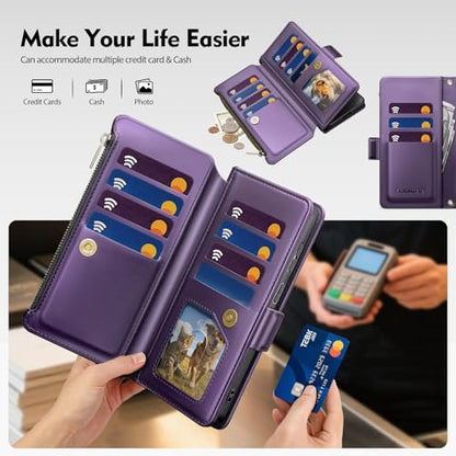 for Samsung Galaxy S26 Wallet Case with Card Holder RFID Blocking PU Leather Zipper Phone Case Flip Folio Protective Cover Wrist Strap Credit Card Slots Kickstand Men Women,Purple - color: Purple, size: Samsung Galaxy S26 - 6.3"