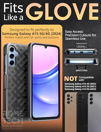 Designed for Samsung Galaxy A15 5G Case with Belt Clip Holster | Rugged Holster & Protective Phone Case Combo with Anti-Slip Texture - Black - style: Galaxy A15