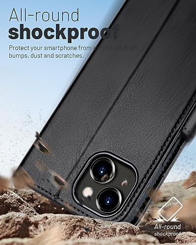 OCASE Compatible with iPhone 15 Wallet Case, PU Leather Flip Folio Case with Card Holders RFID Blocking Kickstand [Shockproof TPU Inner Shell] Phone Cover 6.1 Inch 2023, Black - color: Black