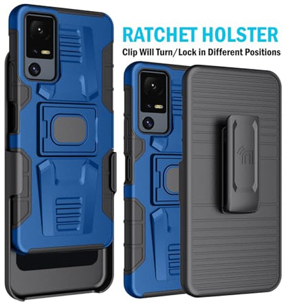 Nakedcellphone Rugged Combo for Jitterbug Smart 4 Phone Case - Blue | Hybrid Cover + Belt Clip Holster, Rotating Holder, Ring Grip, with Kickstand, Mounting Plate, Fits Lively Smart4 or TCL 40XL - color: Blue