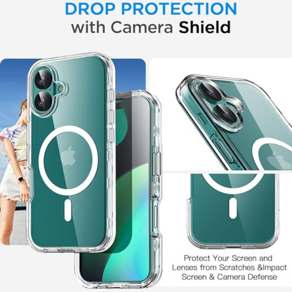 AICase for iPhone 16 Plus Case Clear[Compatible with MagSafe] Heavy Duty Drop Protection Full Body Rugged Shockproof/Dust Proof 3-Layer Military Protective Tough Durable Cover for iPhone 16 Plus 6.7" - color: Clear with Magsafe