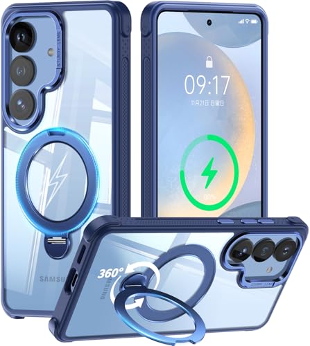 [360° Rotatable Invisible Magnetic Stand & Fit for MagSafe Designed for Samsung Galaxy S24 Case with Kickstand [Mil-Grade Shockproof] Clear Hard Back Cover for Galaxy S24, Blue - color: Blue, size: For Galaxy S24
