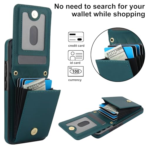 Phone Case for Samsung Galaxy S22 5G Wallet Cover with Tempered Glass Screen Protector Credit Slot Card Holder Crossbody Strap Stand RFID Blocking S 22 22S 4G G5 6.1 inch Women Men Girls Dark Green - color: Dark Green