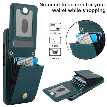 Phone Case for Samsung Galaxy S22 5G Wallet Cover with Tempered Glass Screen Protector Credit Slot Card Holder Crossbody Strap Stand RFID Blocking S 22 22S 4G G5 6.1 inch Women Men Girls Dark Green - color: Dark Green