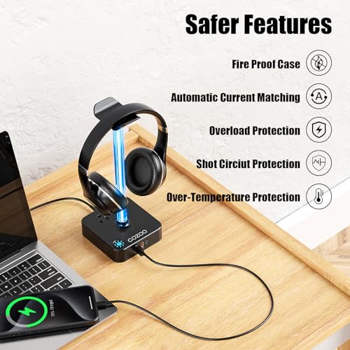 cozoo Headphone Stand with Charger, USB C, Gifts for Gamers Men, Black Pro - color: Black Pro