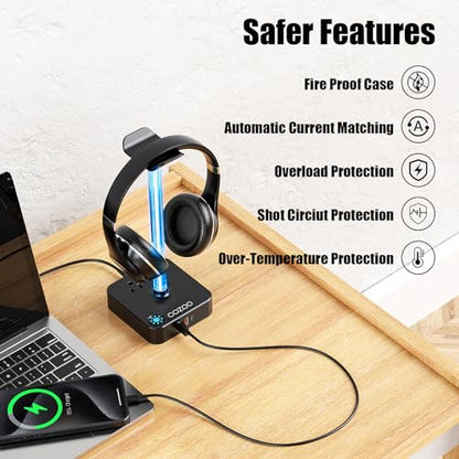 cozoo Headphone Stand with Charger, USB C, Gifts for Gamers Men, Black Pro - color: Black Pro