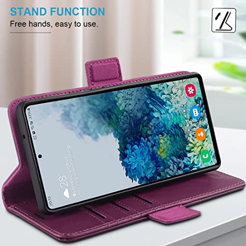 KEZiHOME Case for Galaxy S23 5G, Genuine Leather [RFID Blocking] Wallet Case Magnetic Folio Flip with Card Slots Kickstand Phone Cover Compatible with Galaxy S23 (2023) (Purple/Brown)
