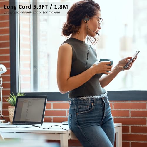 USB C & A Wired Earbuds with Boom Mic for Phone & PC, Ideal for Call & Work