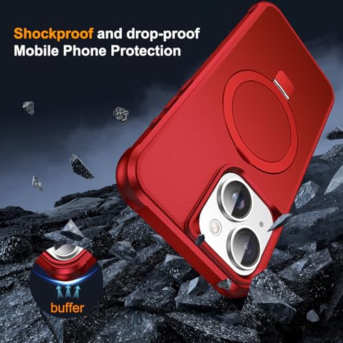 SKYLMW Compatible with iPhone 15 Case with Stand,Red | iPhone 15 Phone Case 6.1",Magnetic Ring Stand,Compatible with MagSafe,Military-Grade Protection,Great Grip Feeling - color: Red, size: Iphone 15
