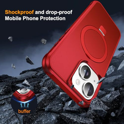 SKYLMW Compatible with iPhone 13/14 Case with Stand,Red | iPhone 13 Case iPhone 14 Case 6.1",Magnetic Ring Stand,Compatible with MagSafe,Military-Grade Protection,Great Grip Feeling - color: Red, size: Iphone 13 & Iphone 14