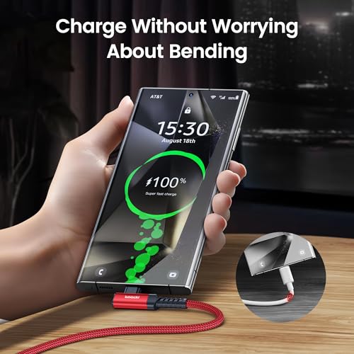 toocki USB C Cable Right Angle, 2-Pack 6.6ft USB A to USB C Charger Cable - color: Red, size: 6.6FT+6.6FT