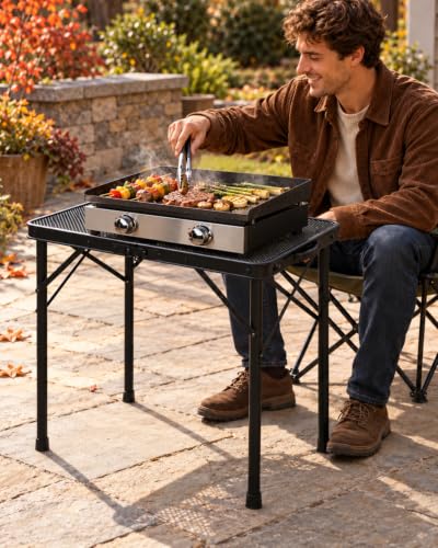 2 Ft Folding Camping Table, Adjustable Height 10.6-22 in, Small Grill Table - color: Black, size: 2FT-Small