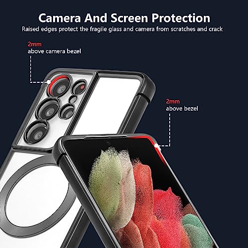 RALEAVO Magnetic Case for Samsung Galaxy S21 Ultra Clear Case Cover [Compatible with Magsafe & Military Grade Drop Protection] Transparent Shockproof Slim Plated Phone Case - Black - color: Black, size: S21 Ultra
