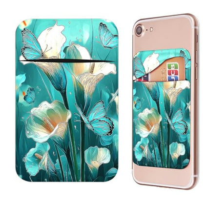 Phone Credit Card Holder Stick on, Cell Phone Pocket Self Adhesive Stretchy Stick on Wallet ID Credit Card Case Pouch Sleeve with Flap for All Smartphones, Blue Lily - color: Blue Lily