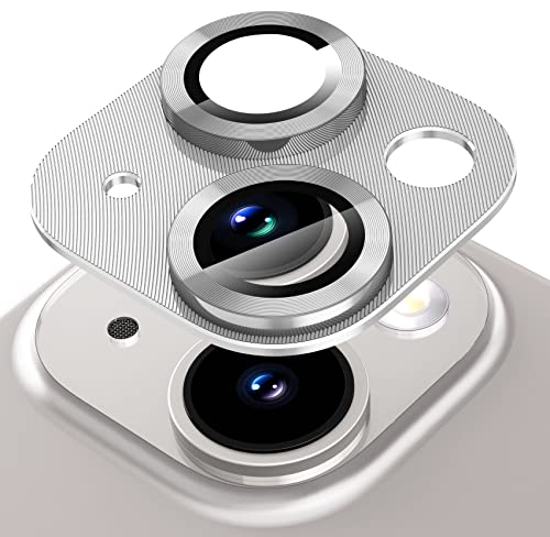 Suoman for iPhone 14 6.1 inch/iPhone 14 Plus 6.7 inch Camera Lens Protector, 9H Tempered Glass Film, [Does not Affect Night Shots] Metal Lens Protective Cover - Silver - color: Silver