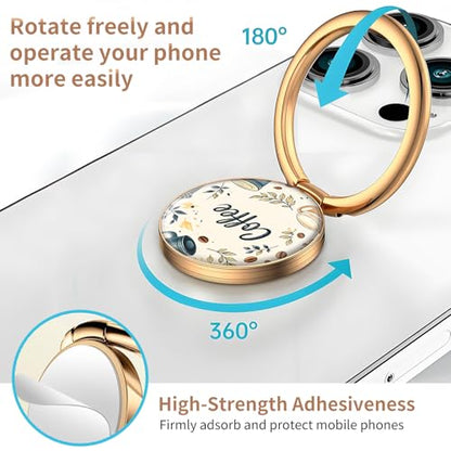 Cell Phone Ring Holder, Cute Metal Phone Grip Stand Finger Ring Kickstand, Flexible 360°Rotation Phone Tablet Case Accessories Compatible with Most Phones Cute Coffee Cup - color: Cute Coffee Cup