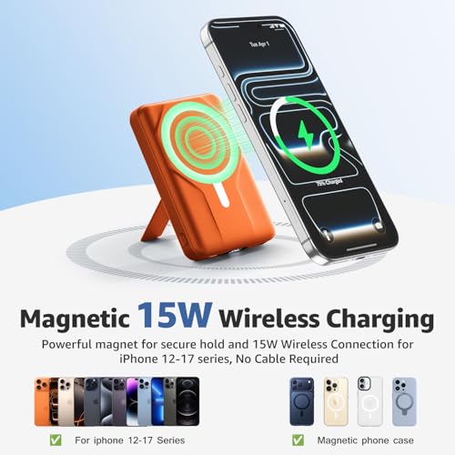 Azmuth for MagSafe Portable Charger, 10000mAh Magnetic Power Bank 20W PD - color: Orange