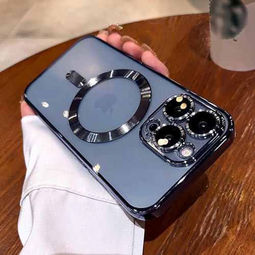 MIFEDUCT Magnetic for iPhone 12 Pro Max Case Clear [Compatible with MagSafe] Anti Yellow 12 Pro Max Case with Camera Len Protector Luxury Plating Soft TPU Shockproof Phone Cover 6.7", Blue Titanium - color: Blue, size: For iPhone 12 Pro Max 6.7"