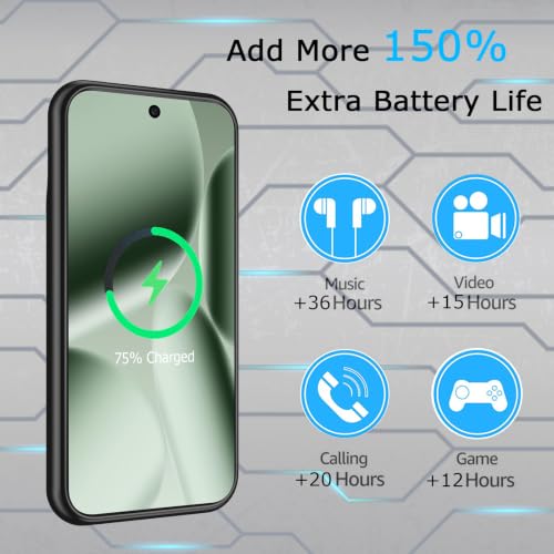 Battery Case for Pixel 9/10 Pro XL, Upgraded 10000mAh Slim Rechargeable Portable Extended Battery Pack Supported Qi Wireless Charging Case Compatible with Pixel 9/10 Pro XL (6.8 inch) Case-Black - size: Pixel 9/10 Pro XL