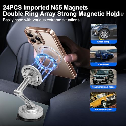 All-Metal Alloy Long Arm Magnetic Suction Cup Car Phone Mount(Silver) - color: Silver