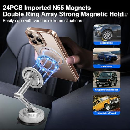 All-Metal Alloy Long Arm Magnetic Suction Cup Car Phone Mount(Silver) - color: Silver