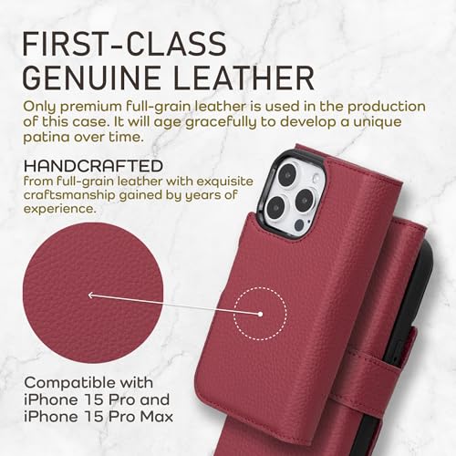 Bayelon Wallet Case for iPhone 15 Pro Max, Trifold Leather Wallet, Detachable Magnetic Flip Folio Cover, Card Holder, iPhone 15 Pro Max Wallet Case, MagSafe Compatible, RFID Blocking (Burgundy) - color: Burgundy, size: iPhone 15 Pro Max