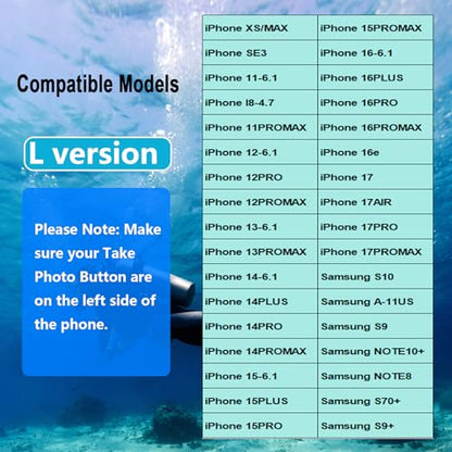 Universal Waterproof Phone Case Designed for iPhone- 50ft/15m Underwater Protection for Snorkeling, Diving, with Mechanical Button for Taking Photos & Videos (Black, iPhone (5.4"-6.9"))
