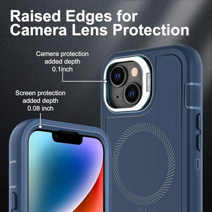 YKHJKLEC for iPhone 13/14 Case, Military Grade 3 in 1 Heavy Duty Shockproof/Drop Proof/Dust Proof with Kickstand Case, with 2 x Tempered Glass Screen Protector (ZJ-Navy Blue) - color: ZJ-Navy Blue