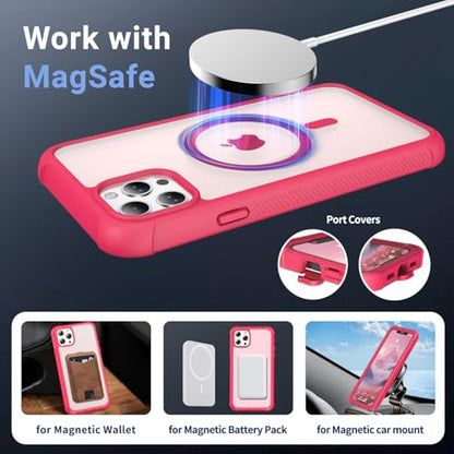 jaroco Magnetic for iPhone 11 Pro Max Case Heavy Duty Protection Rose | Compatible with MagSafe,Military Grade Drop Protection,Translucent Matte,Non-Slip,Shockproof 2-Layer Durable Bumper Case - color: Rose, size: iPhone 11 Pro Max