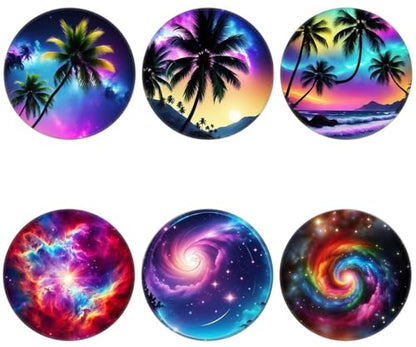 (6 Pack Cell Phone Grip,Phone Finger Foldable Holder Stand Compatible with iPhone - Palm Tree Purple Galaxy - color: Py010