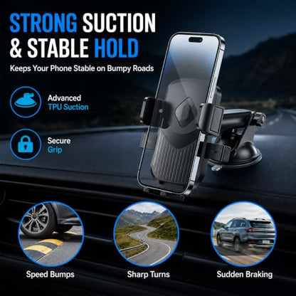 Black Car Phone Holder, 360° Dashboard Windshield Air Vent Mount - color: Black