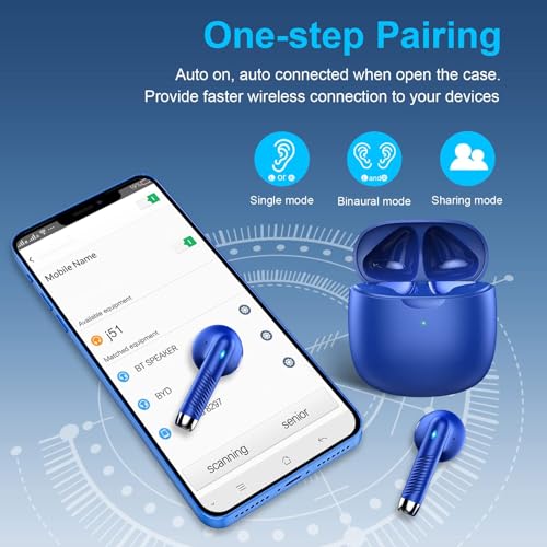 Wireless Earbuds, Bluetooth 5.4 Earbuds Stereo Bass, Bluetooth Headphones - color: Glossy Blue