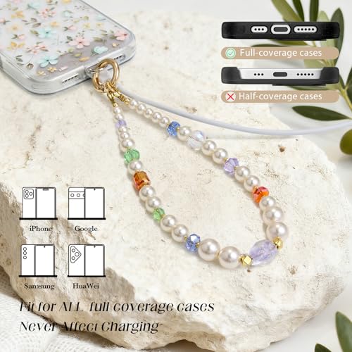 pcgaga Pearl Beaded Phone Charm, Phone Wrist Strap, Handmade Bracelet Straps, Anti-Lost Lanyard Wrist Chain for Airpods Women Girls Gift - color: Crystal Love