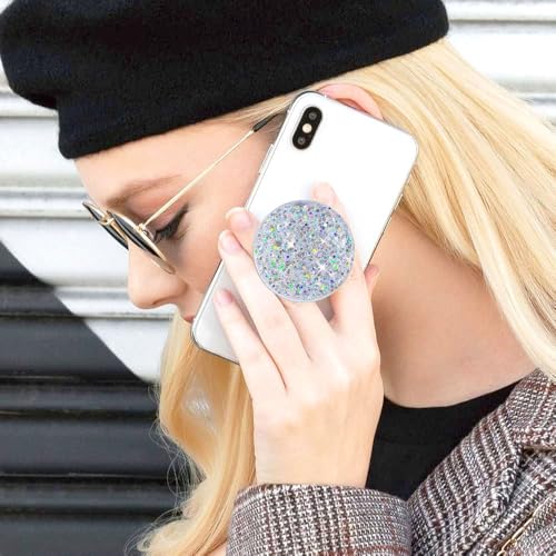 Magnetic Retractable Phone Stand, Phone Grip, Suitable for Round Foldable Phones and Tablet Accessories - Transparent ShinePowder (Magnetic Silver) - color: Magnetic diamond colo