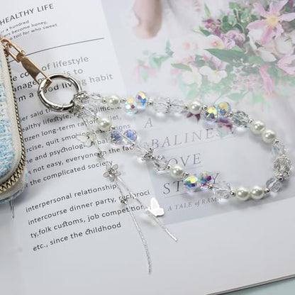 Beaded Phone Wrist Strap, Crystal Key chain Wristlet, Cute Purse Bag Charms - style: Style2