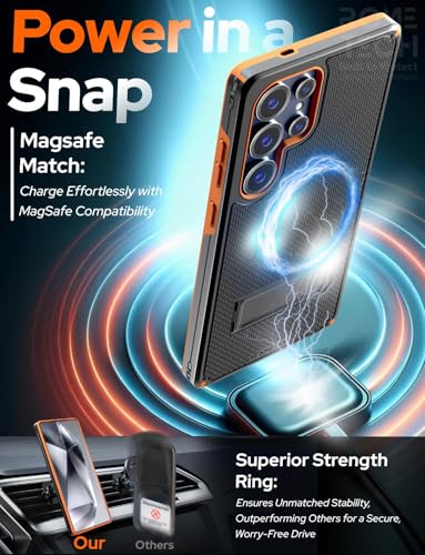 Designed for Samsung Galaxy S25 Ultra Case with Belt Clip Holster | Rugged Cover with Strong Magnet & Kickstand Heavy Duty Combo - Black & Orange - color: Black & Orange
