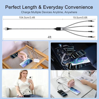 SIQIWO 4 in 1 Multi Charger Cable, 2 Pack/ 4FT/ 3A Fast Charging Cord