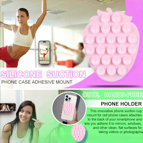 CIEO SuctionPhone Grip, Strong Silicone Suction,Strawberry Sticky Grip,Suitable for Selfies and Videos on Mirrors, Bathrooms and Smooth Surfaces, Compatible with iPhone (Strawberry Light Pink) - color: Strawberry light Pink