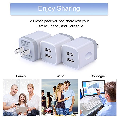 USB Wall Charger,Charging Adapter 2.1A Dual Port Charging Block Plug Head - color: Pure White
