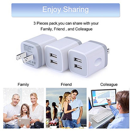 USB Wall Charger,Charging Adapter 2.1A Dual Port Charging Block Plug Head - color: Pure White