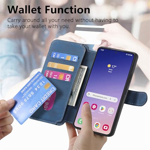 2 in 1 Wallet Case for Samsung Galaxy S25 FE CMG Blue | PU Leather Magnetic Flip Folio Case with RFID Blocking Card Holder, Credit Card Slots Kickstand, Shockproof Protective Cover - color: Blue, size: Samsung Galaxy S25 FE
