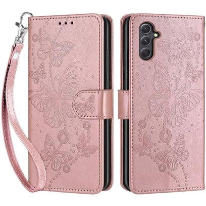 Wallet Case for Samsung Galaxy A54 5G, Rose Gold Butterfly | Women Flip Folio Cover, Embossed PU Leather, Stand, Credit Card Holders Slots, Wrist Strap - color: 7