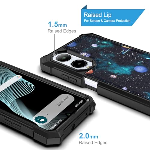 for Cricket Debut S3 Phone Case (U572AC)/AT&T Vista 2 (U572AA) w/[Built-in Screen Protector] Dual Layer Shockproof[Military-Grade][Full-Body]Protective Cover For Teen Women Man Space Star Moon Planet - color: BLD IN PLANET