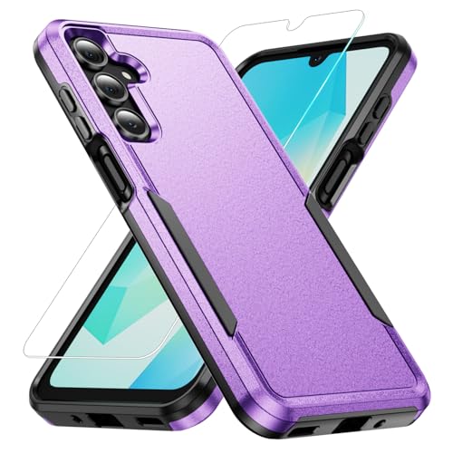 Phone Case for Samsung Galaxy A17 5G Case, Samsung A17 5G Case with Tempered Glass Screen Protector, Soft TPU Hard Back Double Layer Phone Cover (Violet) - color: Violet